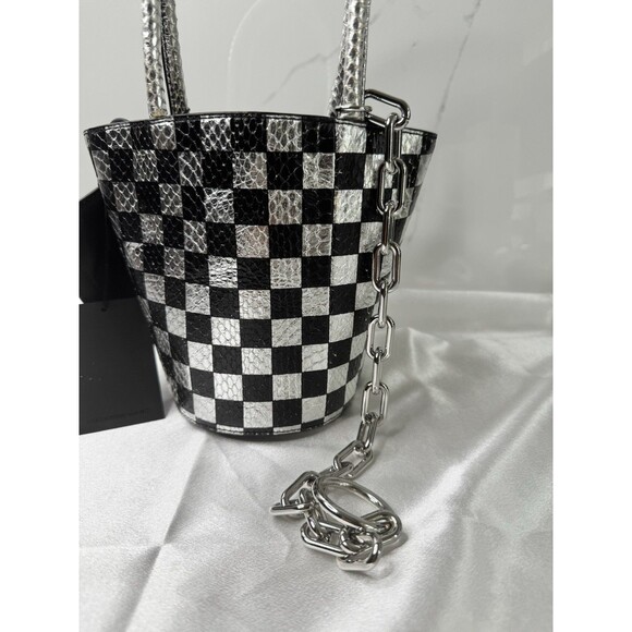 Authentic Alexander Wang Roxy Metallic Checkboard White Black Mini Bucket Bag - Picture 3 of 16